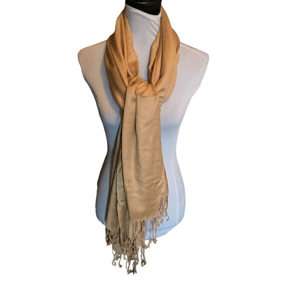 Pashmina Wrap Scarf Fringe Edge Golden Tan Color Women 28.5”x74” - Picture 2 of 12